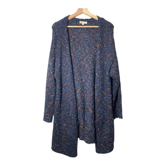Margeaux & Elle Long Tunic Cardigan Open Navy Blue Speckled Knit Size 1X  XL - Picture 2 of 7